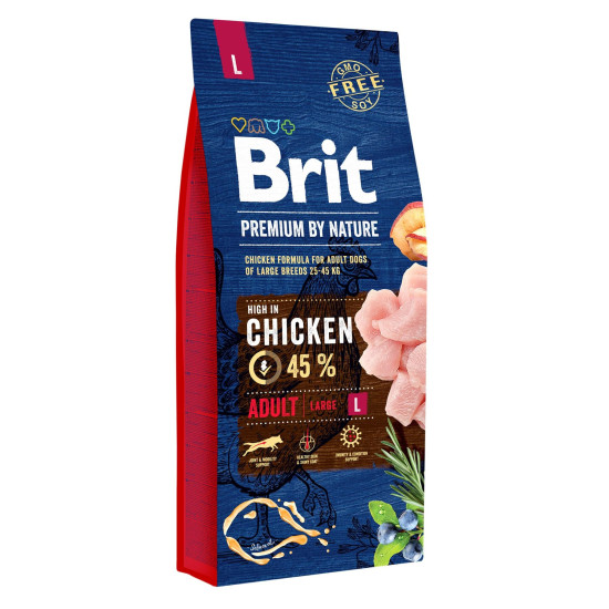 Сухой корм для взрослых собак крупных пород (весом от 25 до 45 кг) Brit Premium Adult L 15 кг (курица)