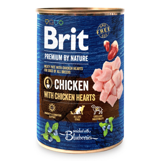 Вологий корм для собак Brit Premium By Nature Chicken with Hearts 400 г (курка)