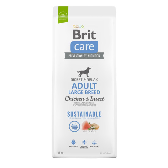 Сухой корм для собак больших пород Brit Care Sustainable Adult Large Breed 12 кг (курица и насекомые)