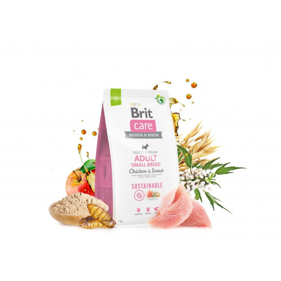 Сухой корм для собак малых пород Brit Care Dog Sustainable 1 кг (курица и насекомые)