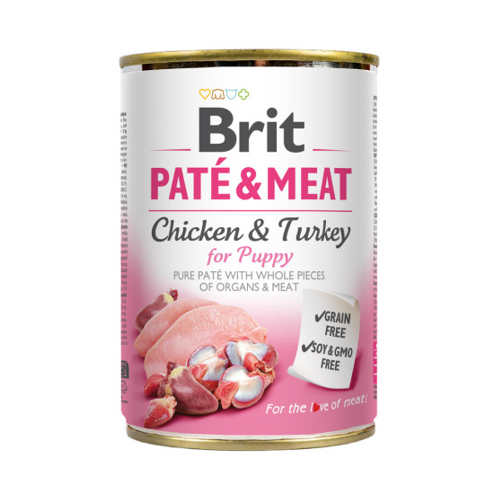 Вологий корм для цуценят Brit Pate & Meat Chicken 400 г (курка та індичка)
