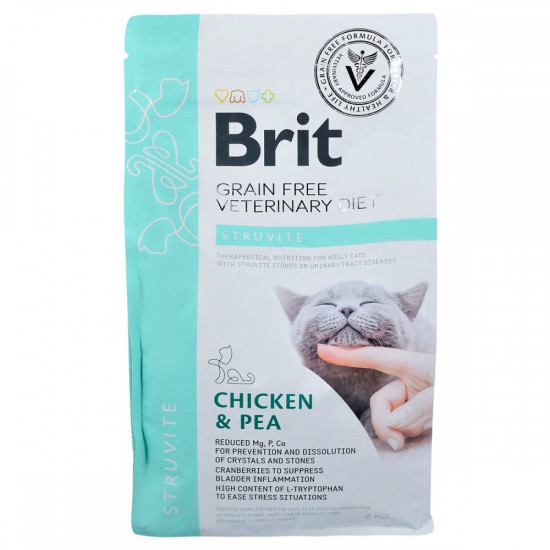 Сухой корм для кошек, при заболеваниях мочевыводящих путей Brit GF Veterinary Diet Struvite 2 кг (курица и горох)