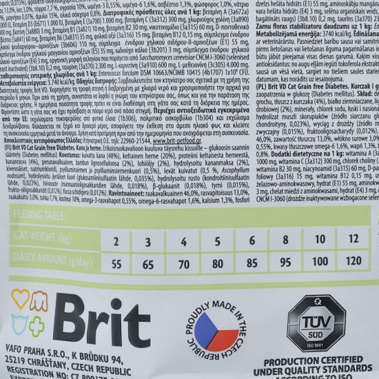 Сухий корм для котів, при цукровому діабеті Brit GF Veterinary Diet Diabetes 400 г (курка)