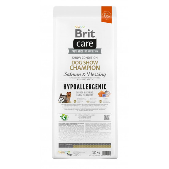 Сухий корм для виставкових собак Brit Care Dog Hypoallergenic Dog Show Champion 12 кг (лосось та оселедець)