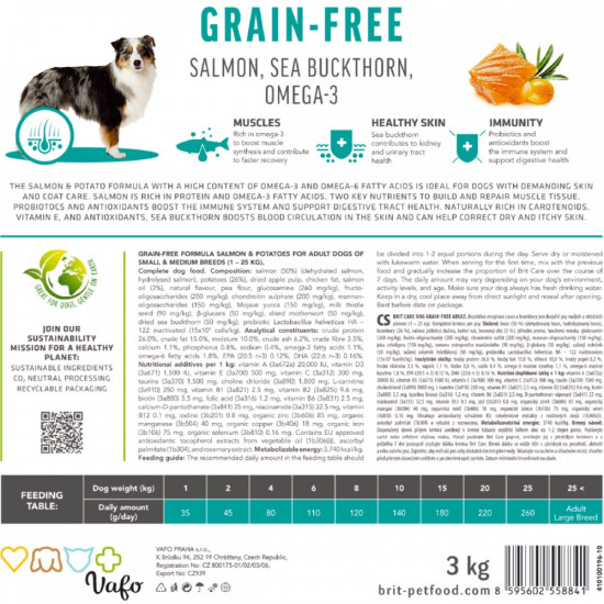 Сухой корм для собак малых и средних пород Brit Care Grain-free Adult 1 кг (лосось)