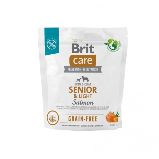 Сухий корм для старіючих собак Brit Care Dog Grain-free Senior & Light беззерновий 1 кг (лосось)