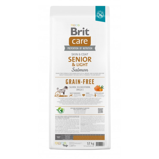 Cухой корм для пожилых собак Brit Care Grain-free Senior&Light 12 кг (лосось)