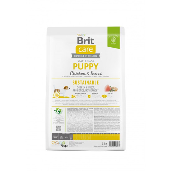 Сухой корм для щенков всех пород Brit Care Sustainable Puppy  3 кг (курица и насекомые)