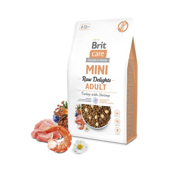 Сухой корм для собак малых пород Brit Care Mini Raw Delights Adult 2 кг (индейка и креветка)