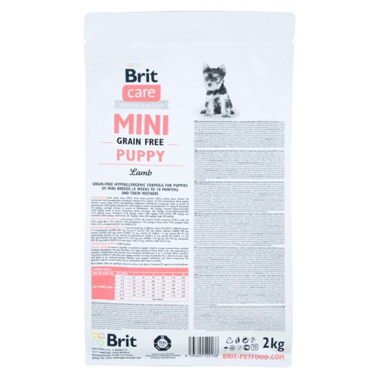 Сухой корм гипоаллергенный для щенков миниатюрных пород Brit Care Mini GF Puppy Lamb 2 кг (ягненок)