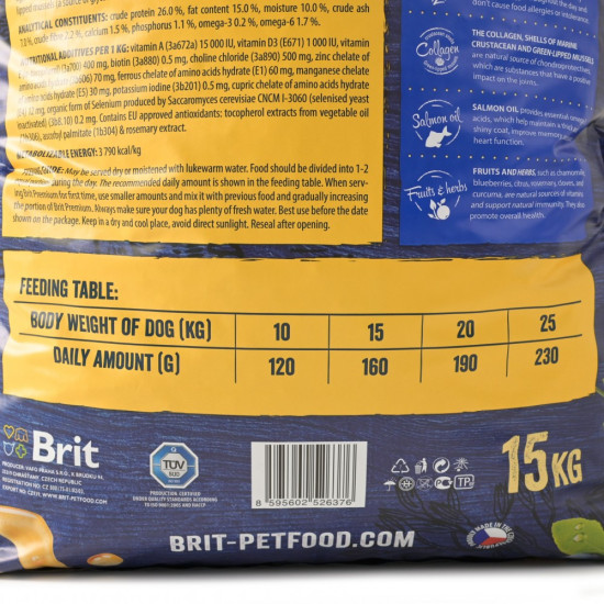 Сухий корм для дорослих собак середніх порід (вагою від 10 до 25 кг) Brit Premium Adult M 15 кг (курка)