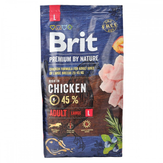 Сухий корм для дорослих собак великих порід (вагою від 25 до 45 кг) Brit Premium Adult L 8 кг (курка)