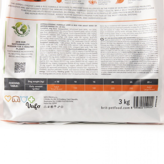 Сухой корм для собак средних пород Brit Care Hypoallergenic Medium Breed Adult 3 кг (ягненок)