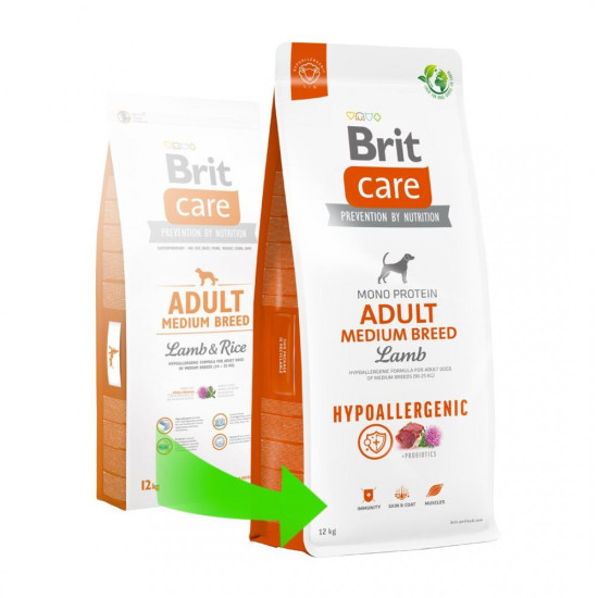 Сухий корм для собак середніх порід Brit Care Dog Hypoallergenic Adult Medium Breed 12 кг (ягня)