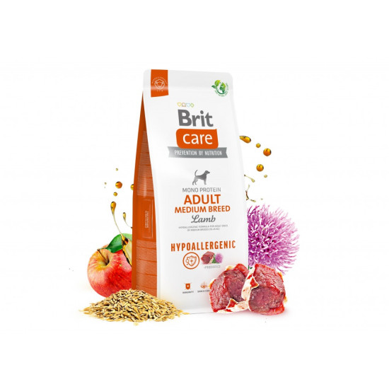Сухий корм для собак середніх порід Brit Care Dog Hypoallergenic Adult Medium Breed 12 кг (ягня)