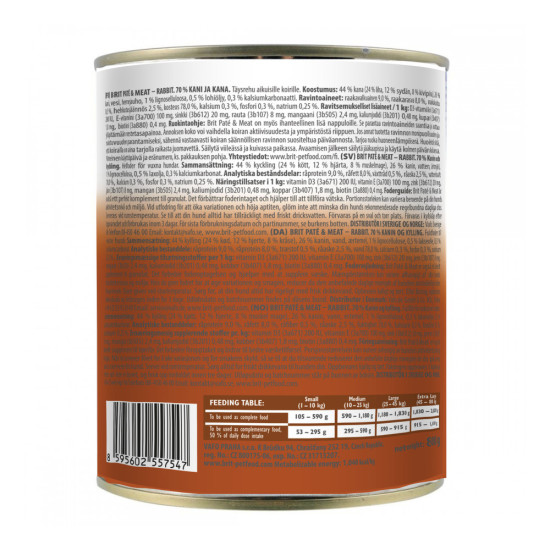 Корм вологий Brit Paté and Meat Rabbit д/собак кролик 800 г