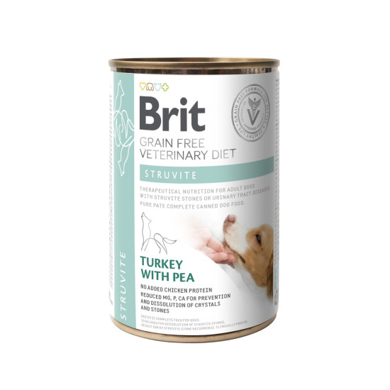 Влажный корм для собак Brit VetDiets Dog Struvite, при лечении и для профилактики мочекаменной болезни, 400 г (индейка и горошек)