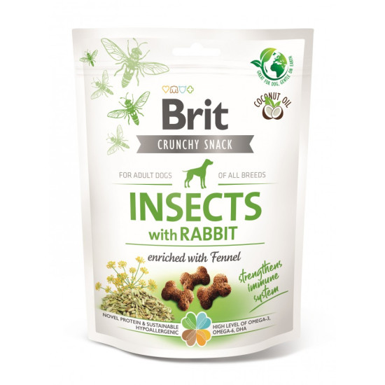 Ласощі Brit Care Dog Crunchy Cracker Insects with Rabbit для собак для міцного імунітету з комахами кроликом і фенхелем 200