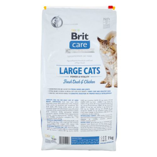 Сухой корм для кошек крупных пород Brit Care Cat GF Large cats Power & Vitality 7 кг (курица и утка)