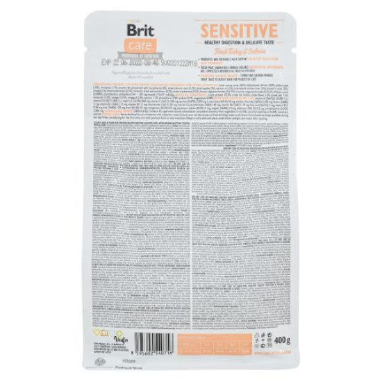 Сухой корм для привередливых кошек Brit Care Cat GF Sensitive HDigestion & Delicate Taste 400 г (индейка и лосось)