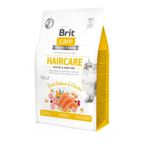 Сухой корм для кошек Brit Care Cat GF Haircare Healthy & Shiny Coat 400 г (курица и лосось)