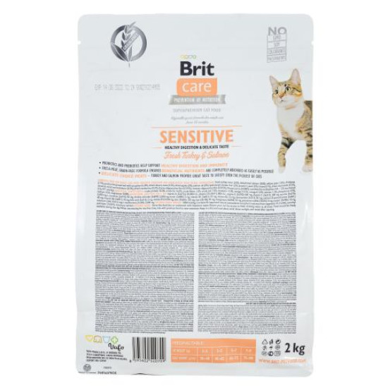 Сухой корм для привередливых кошек Brit Care Cat GF Sensitive HDigestion & Delicate Taste 2 кг (индейка и лосось)