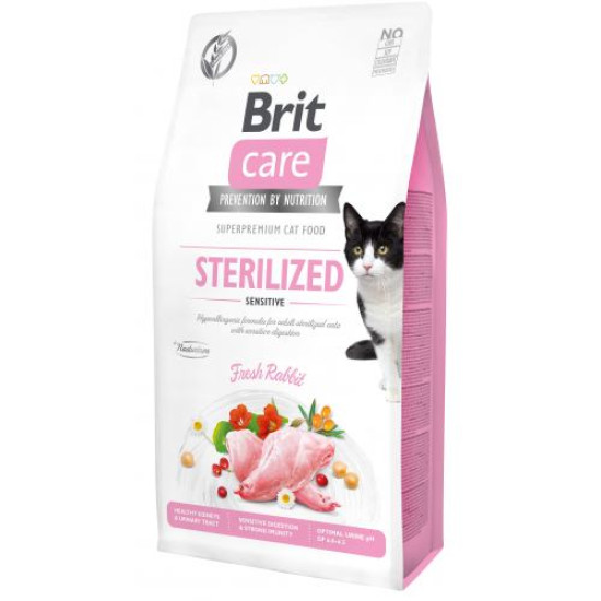 Сухой корм для стерилизованных кошек с чувствительным пищеварением Brit Care Cat GF Sterilized Sensitive 7 кг (кролик)