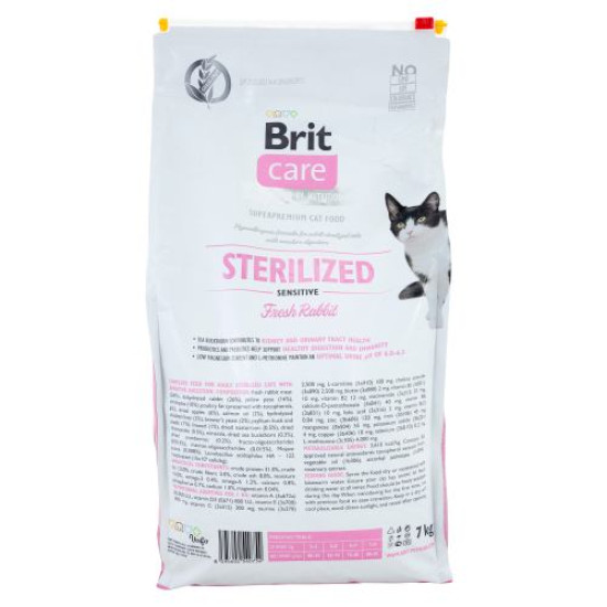 Сухой корм для стерилизованных кошек с чувствительным пищеварением Brit Care Cat GF Sterilized Sensitive 7 кг (кролик)