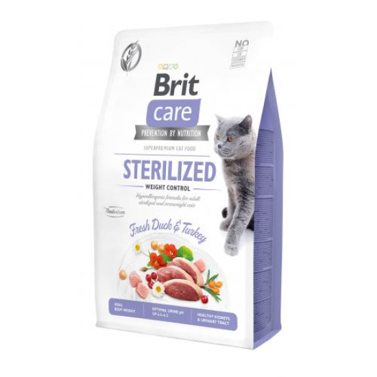 Сухой корм для стерелизованных кошек с лишним весом Brit Care Cat GF Sterilized Weight Control 2 кг (утка и индейка)
