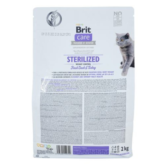 Сухой корм для стерелизованных кошек с лишним весом Brit Care Cat GF Sterilized Weight Control 2 кг (утка и индейка)
