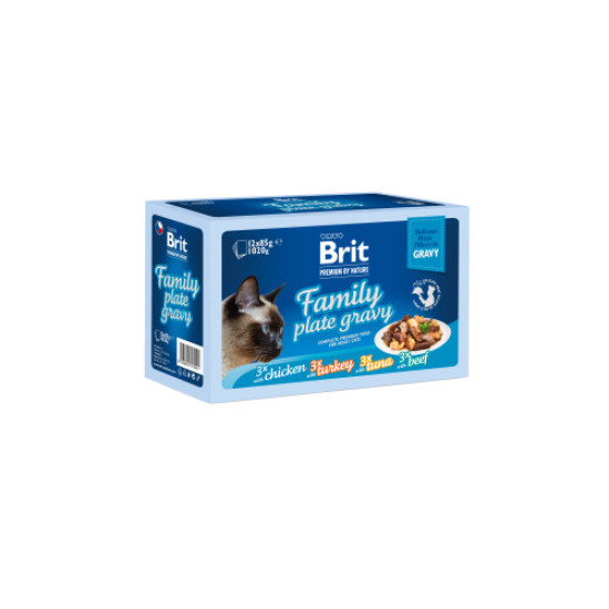 Набір вологого корму для котів Brit Premium Delicate Fillets in Gravy Family Plate 12 шт x 85 г - асорті Набір вологого корму для котів Brit Premium Delicate Fillets in Gravy Family Plate 12 шт x 85 г - асорті