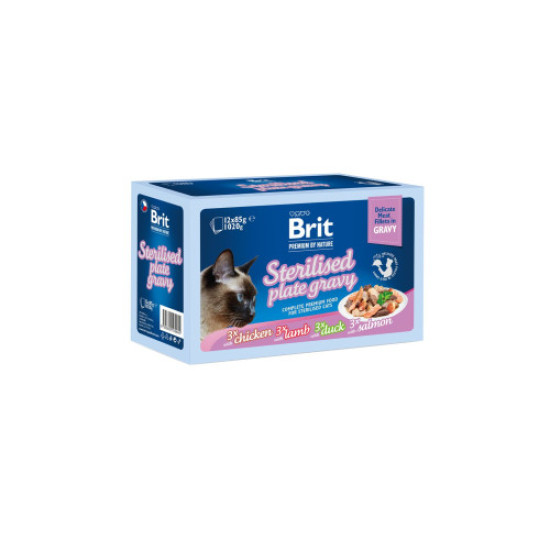 Brit Premium Delicate Fillets in Gravy Family Plate Sterilised набор влажного корма для кошек 12 шт x 85 г - ассорти