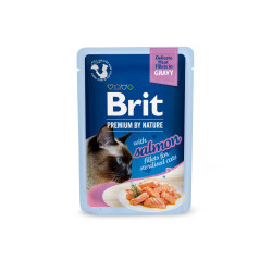 Вологий корм для котів Brit Premium Delicate Fillets in Gravy Salmon For Sterilised pouch 85 г - лосось