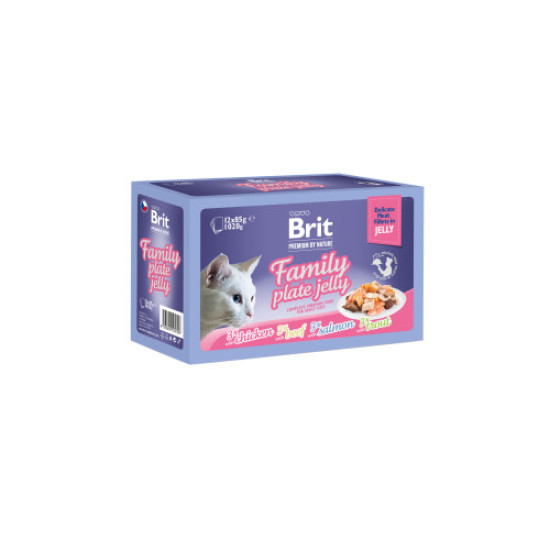 Набір вологого корму для котів Brit Premium Delicate Fillets in Jelly Family Plate 12 шт x 85 г - асорті Набір вологого корму для котів Brit Premium Delicate Fillets in Jelly Family Plate 12 шт x 85 г - асорті