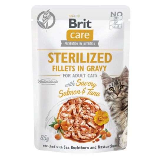 Вологий корм для котів Brit Care Cat Sterilized 85 г (лосось та тунець)