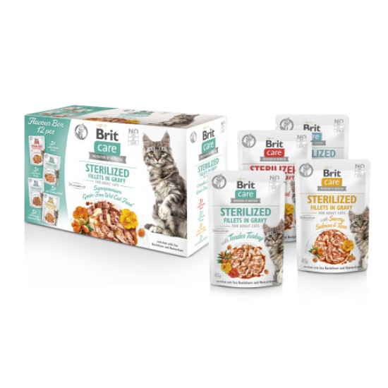 Набір вологих кормів для котів Brit Care Flavour box Sterilized pouch 12 шт х 85 г Набір вологих кормів для котів Brit Care Flavour box Sterilized pouch 12 шт х 85 г