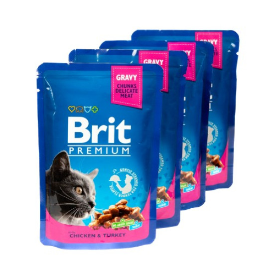 Вологий корм для котів Brit Premium pouch 4 x 100 г - курка та індичка Вологий корм для котів Brit Premium pouch 4 x 100 г - курка та індичка