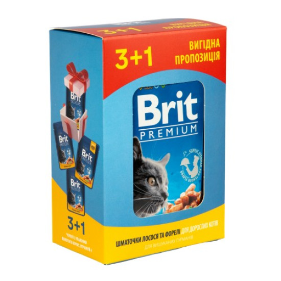 Вологий корм для котів Brit Premium pouch 4 x 100 г - лосось і форель Вологий корм для котів Brit Premium pouch 4 x 100 г - лосось і форель