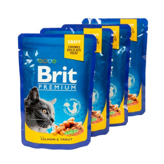 Вологий корм для котів Brit Premium pouch 4 x 100 г - лосось і форель Вологий корм для котів Brit Premium pouch 4 x 100 г - лосось і форель