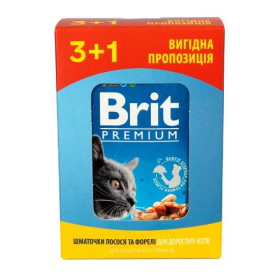 Вологий корм для котів Brit Premium pouch 4 x 100 г - лосось і форель Вологий корм для котів Brit Premium pouch 4 x 100 г - лосось і форель