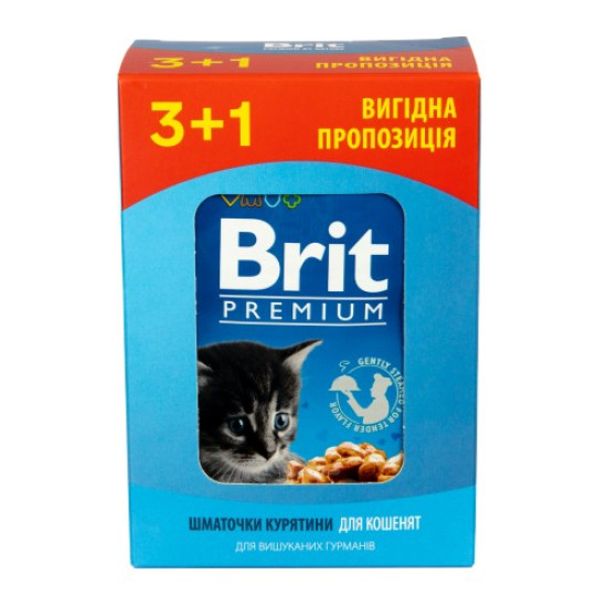 Вологий корм для кошенят Brit Premium pouch 4 x 100 г - курка Вологий корм для кошенят Brit Premium pouch 4 x 100 г - курка