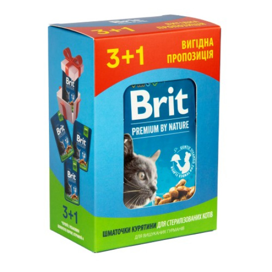 Вологий корм для котів Brit Premium Sterilized pouch 4 x 100 г - курка Вологий корм для котів Brit Premium Sterilized pouch 4 x 100 г - курка
