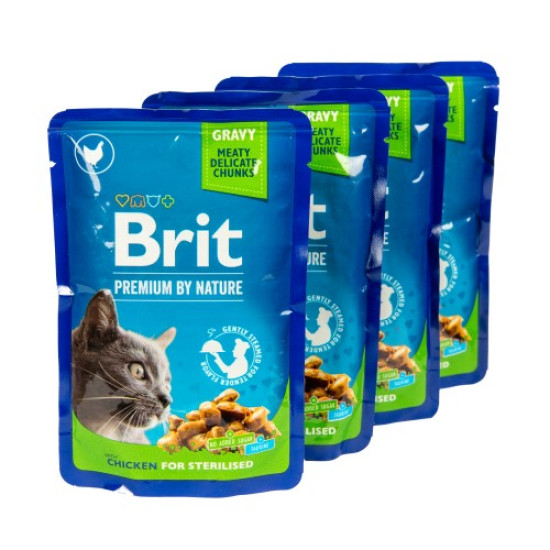 Вологий корм для котів Brit Premium Sterilized pouch 4 x 100 г - курка Вологий корм для котів Brit Premium Sterilized pouch 4 x 100 г - курка