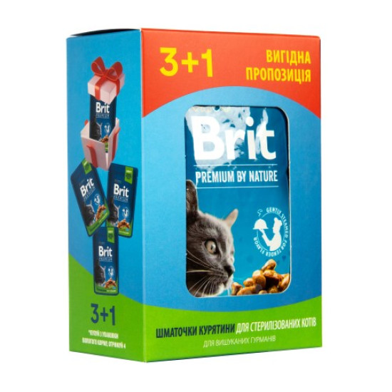 Вологий корм для котів Brit Premium Sterilized pouch 4 x 100 г - курка Вологий корм для котів Brit Premium Sterilized pouch 4 x 100 г - курка