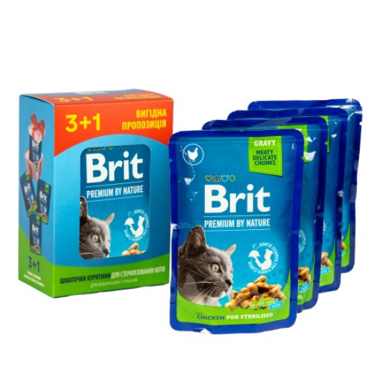 Вологий корм для котів Brit Premium Sterilized pouch 4 x 100 г - курка Вологий корм для котів Brit Premium Sterilized pouch 4 x 100 г - курка