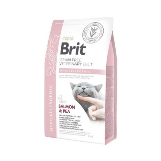 Сухой корм для кошек, при пищевой аллергии Brit GF Veterinary Diet Hypoallergenic 2 кг (лосось)