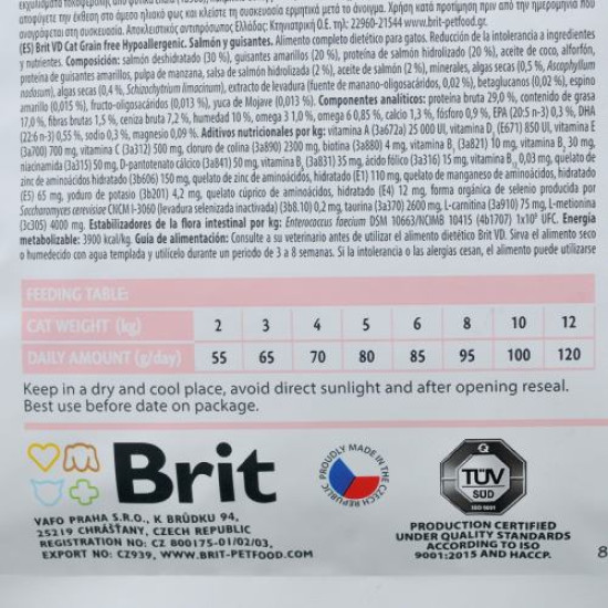 Сухой корм для кошек, при пищевой аллергии Brit GF Veterinary Diet Hypoallergenic 2 кг (лосось)