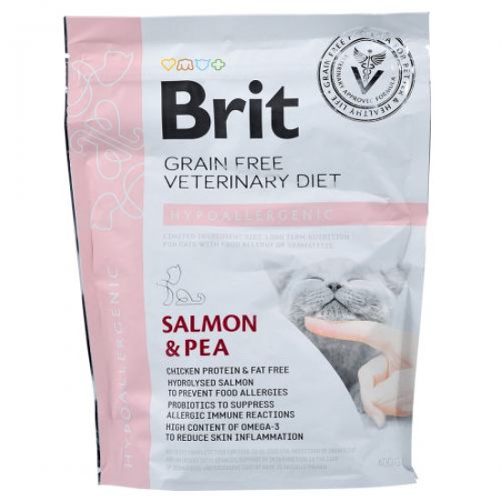 Сухой корм для кошек, при пищевой аллергии Brit GF Veterinary Diet Hypoallergenic 400 г (лосось)
