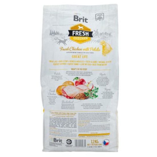 Сухой корм для взрослых собак Brit Fresh Chicken with Potato Great Life 12 кг (курица) Сухой корм для взрослых собак Brit Fresh Chicken with Potato Great Life 12 кг (курица)