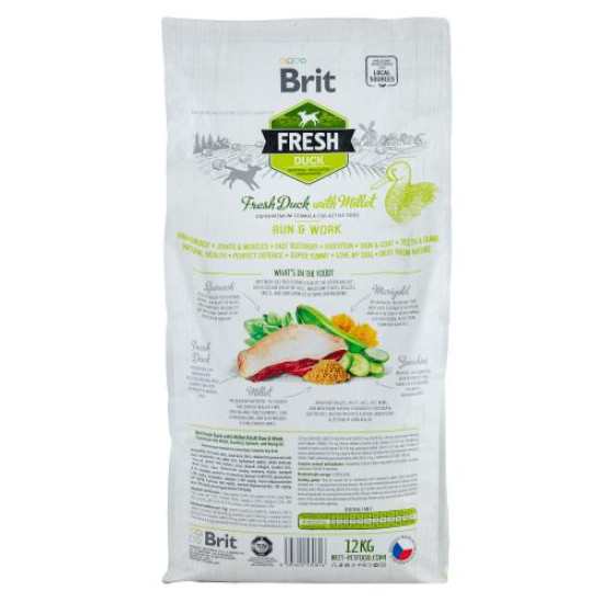 Сухой корм для активных собак всех пород Brit Fresh Duck with Millet Run & Work 12 кг (утка)